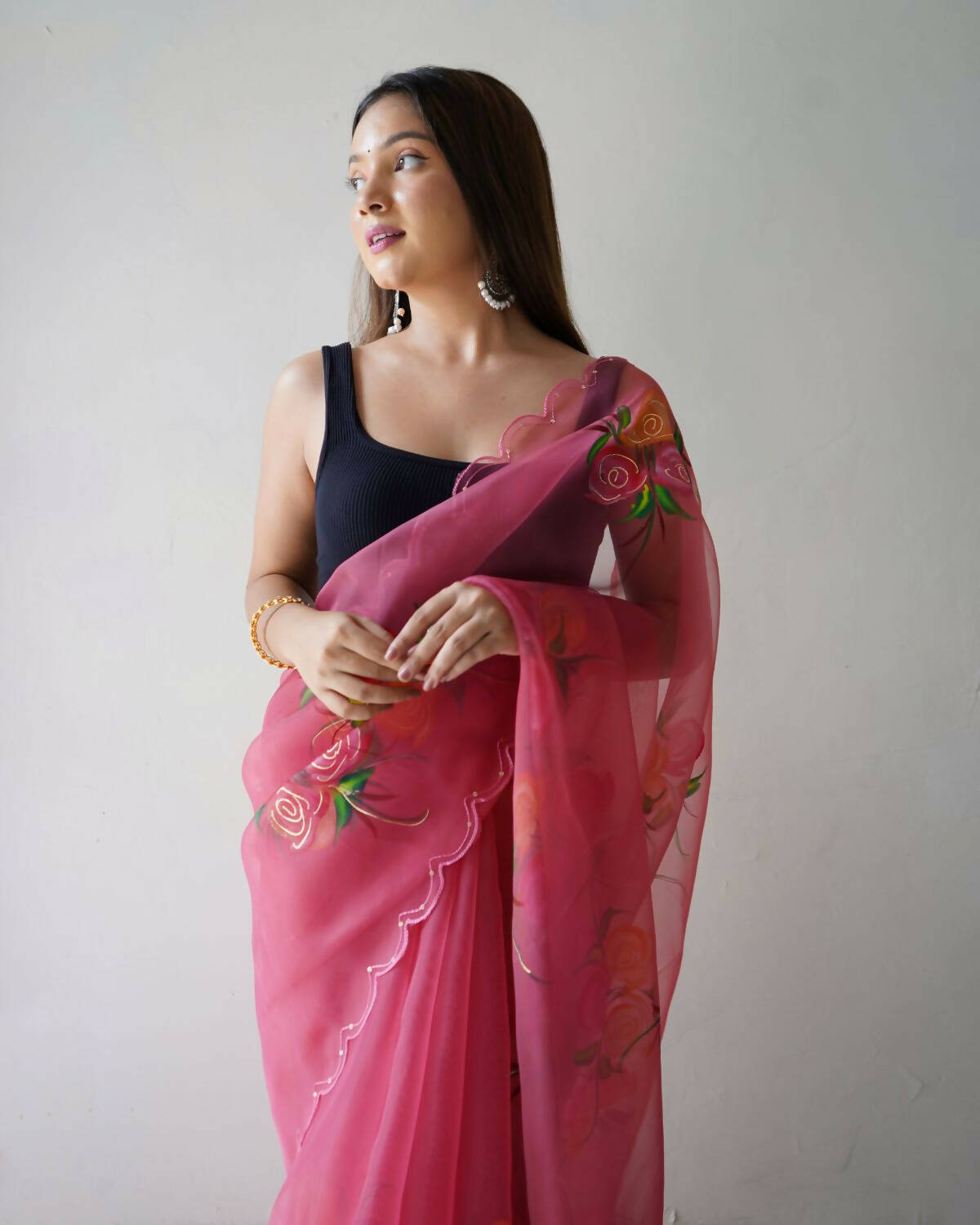Vastrasky Pink Organza Saree - Distacart