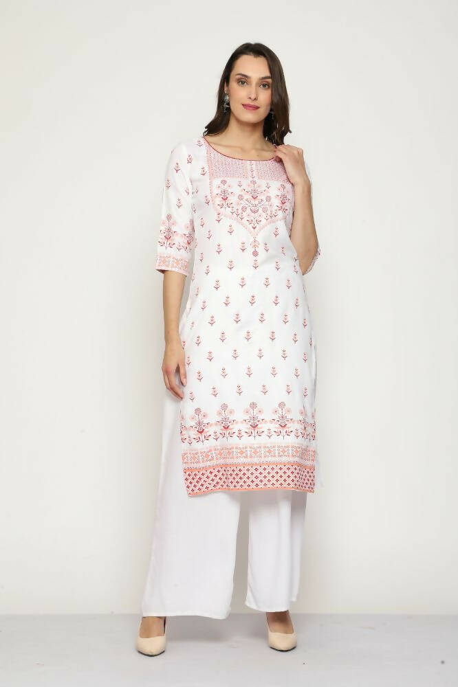 Maai Rayon Hand Printed Kurta Off-White - Distacart