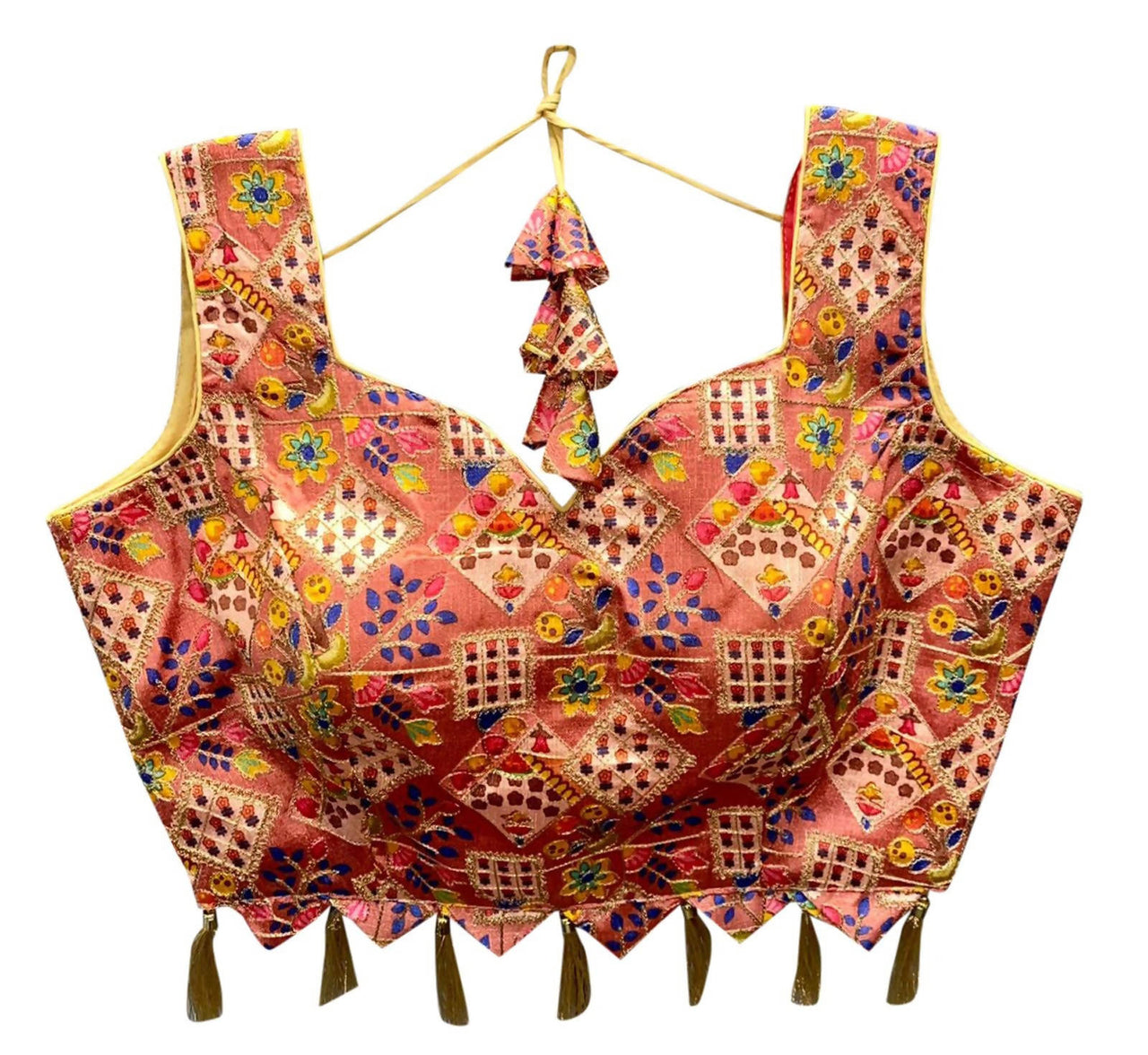 Vamika Peach Banglori Silk Digital Print And Embroidery Blouse - Distacart