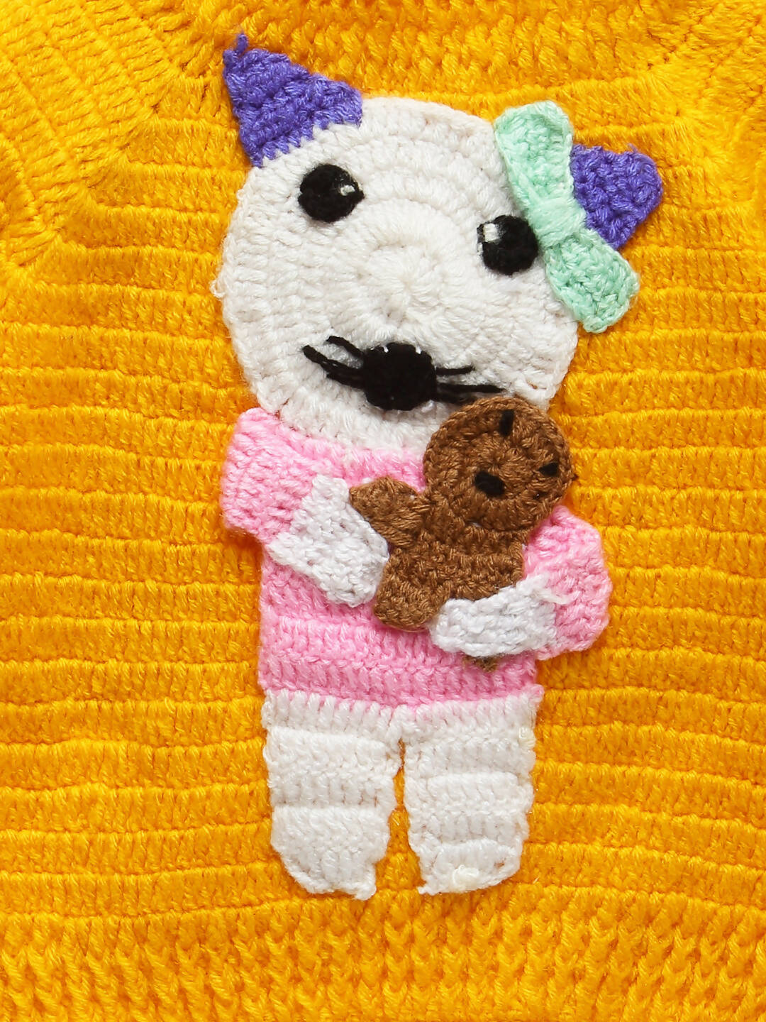 Chutput Kids Woollen Hand Knitted Cat Design Sweater For Baby Boys - Yellow - Distacart