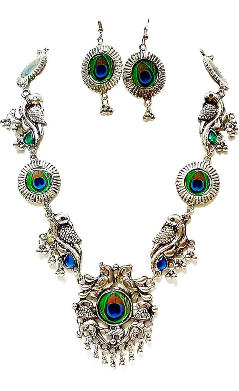 Mominos Fashion Silver-Plated Peacock Design Necklace Set Mangalsutra - Distacart
