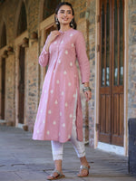 Thumbnail for Juniper Women's Pink Cambric Printed Straight Kurta - Distacart