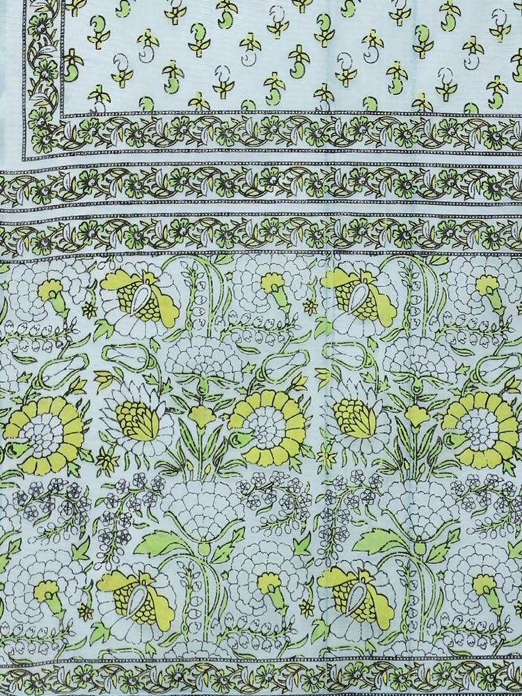 Yufta Yellow and Blue printed kurta with Trouser and Dupatta