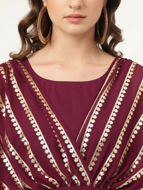 FIORRA Women's Wine Poly Crepe A-Line Kurta Set - Distacart