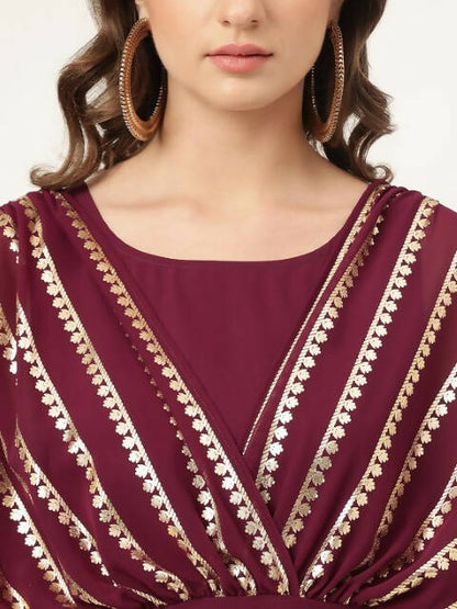 FIORRA Women's Wine Poly Crepe A-Line Kurta Set - Distacart