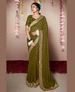 Thumbnail for Green Georgette Foil Printed Saree With Unstitched Blouse Piece - Nitya - Distacart