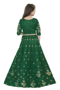 Thumbnail for Dwiden Green Rohini Tafetta Sattin Semi-Stitched Girl's Lehenga Choli - Distacart