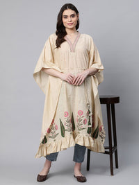 Thumbnail for Ahalyaa Women Beige Pure Cotton Floral Printed Kaftan Kurta - Distacart