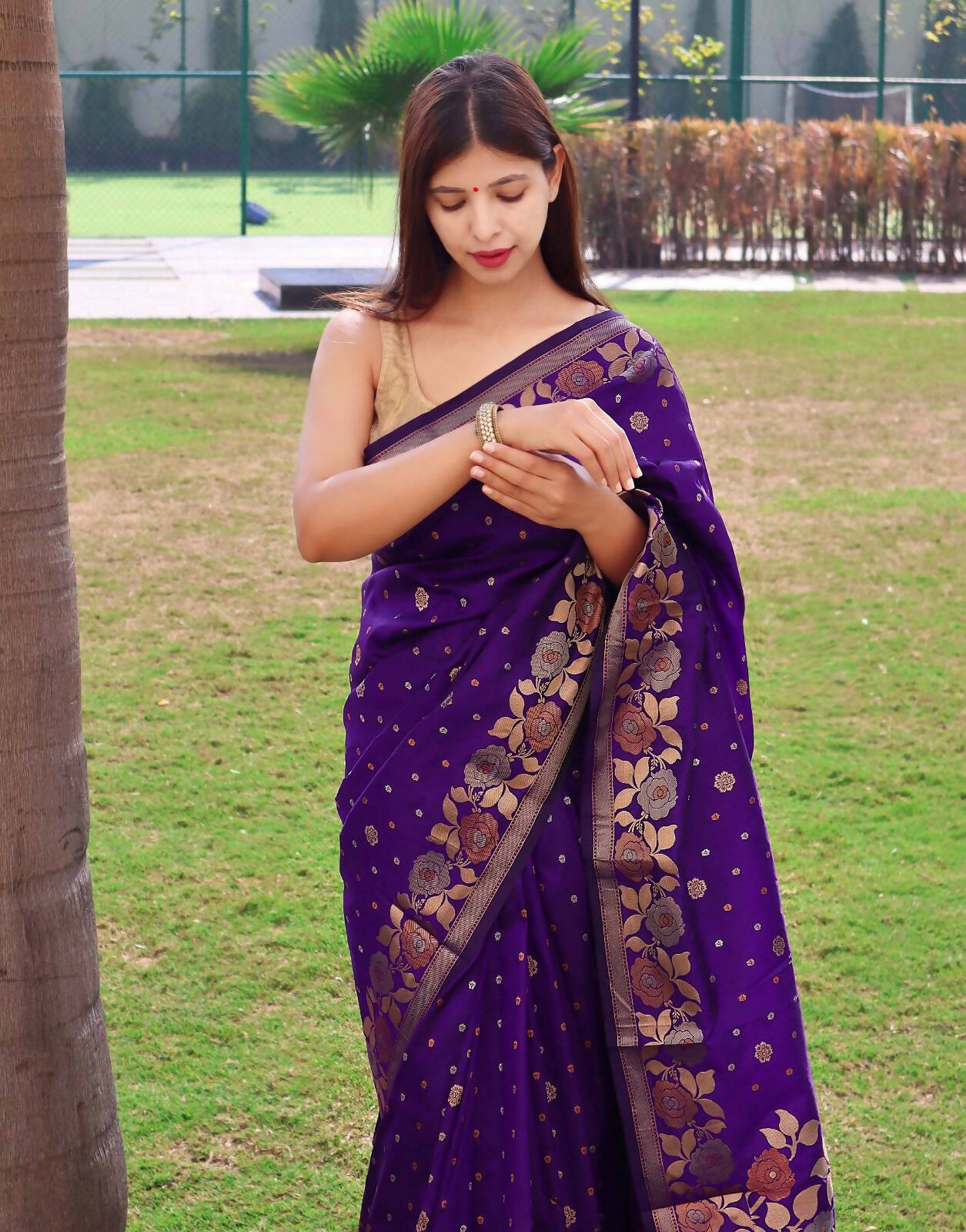 DEIANA'S Beautiful Golden Jari with New Design Soft Lichi Silk Saree - Purple - Distacart