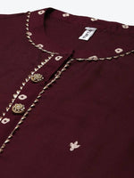 Thumbnail for Yufta Women Maroon Ethnic Motifs Embroidered Kurta