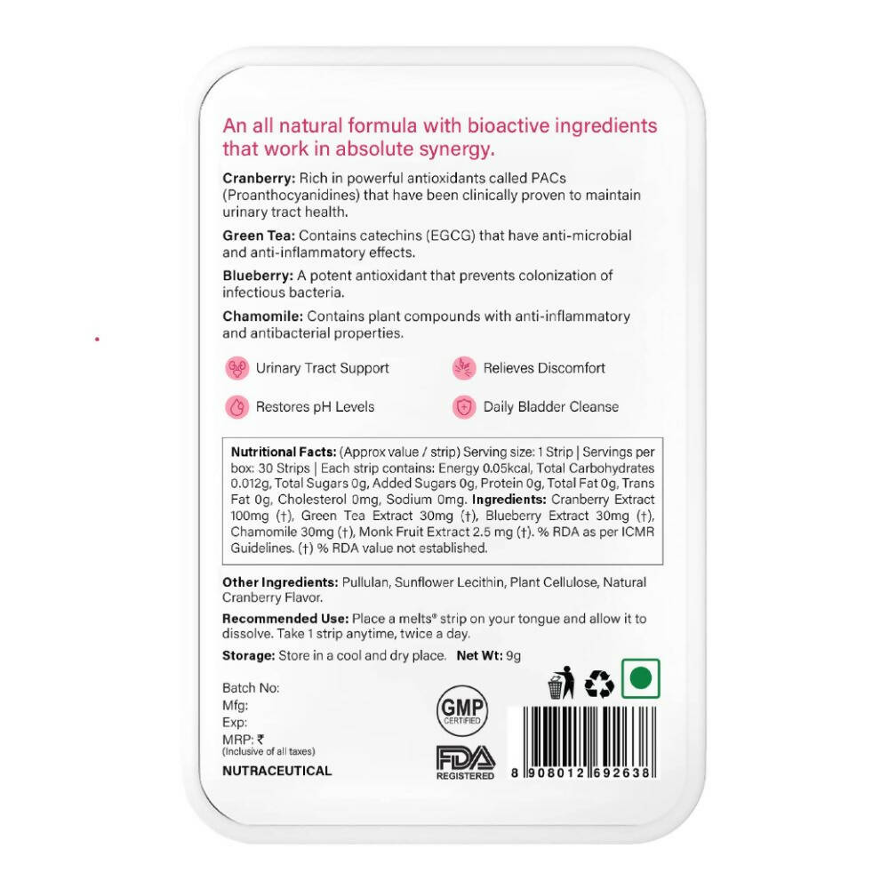 Wellbeing Nutrition Melts UTI Relief Oral Strips-Cranberry Fusion Flavor - Distacart