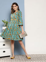 Thumbnail for InWeave Women's Blue Mustard Print Short Dress - Distacart