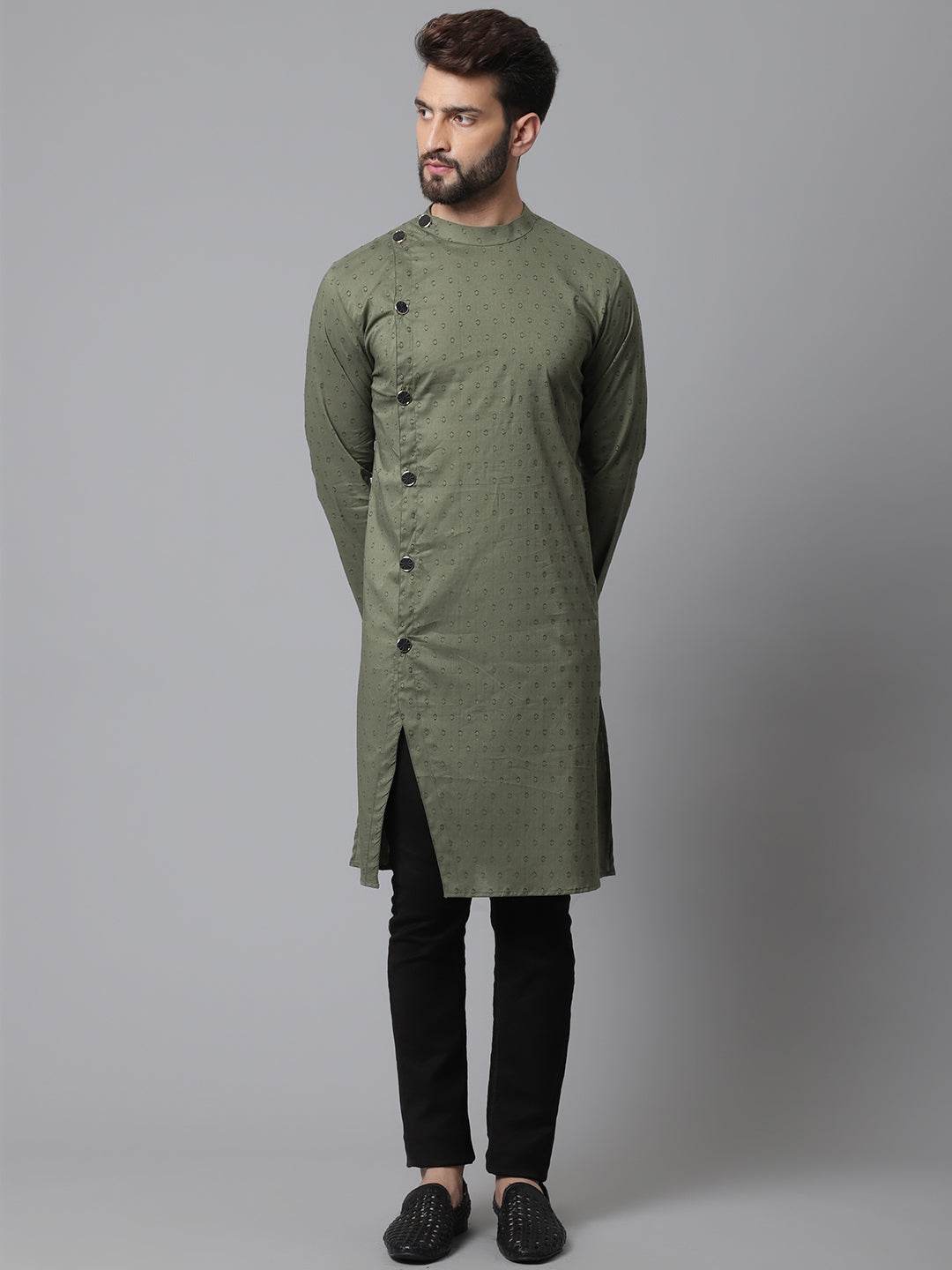 Even Apparels Green Sherwani Kurta With Asymetrical Cut - Distacart