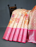 Thumbnail for Shades of Cream Colour Floral Design Banaras Semi Silk Saree By Gayathri Reddy Designer Studio - Distacart