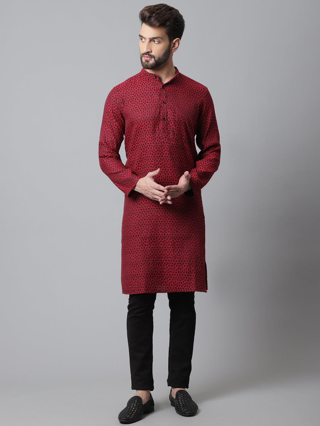 Even Apparels Maroon Solid Kurta With Band Collar - Distacart