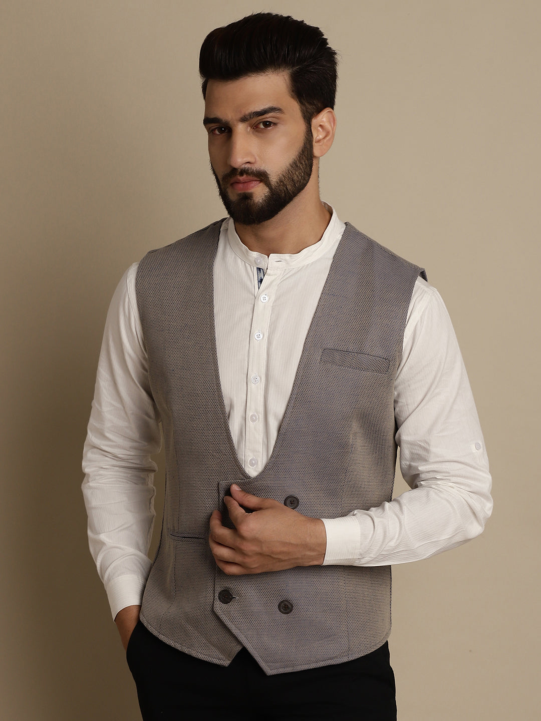 Even Apparels Men's Grey Double Breast Waistcoat - Distacart