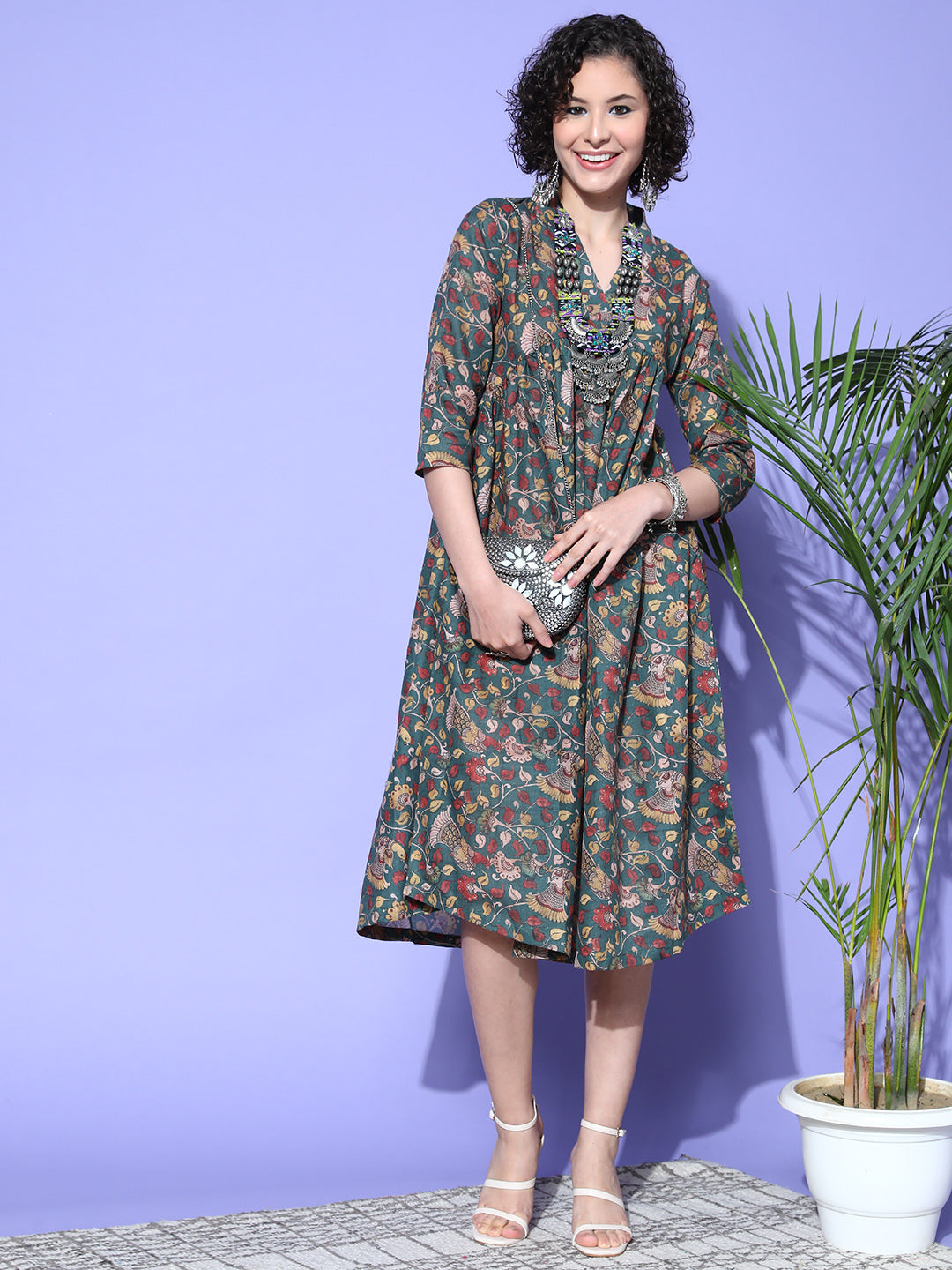 InWeave Women's Green Jaal Print Dress - Distacart