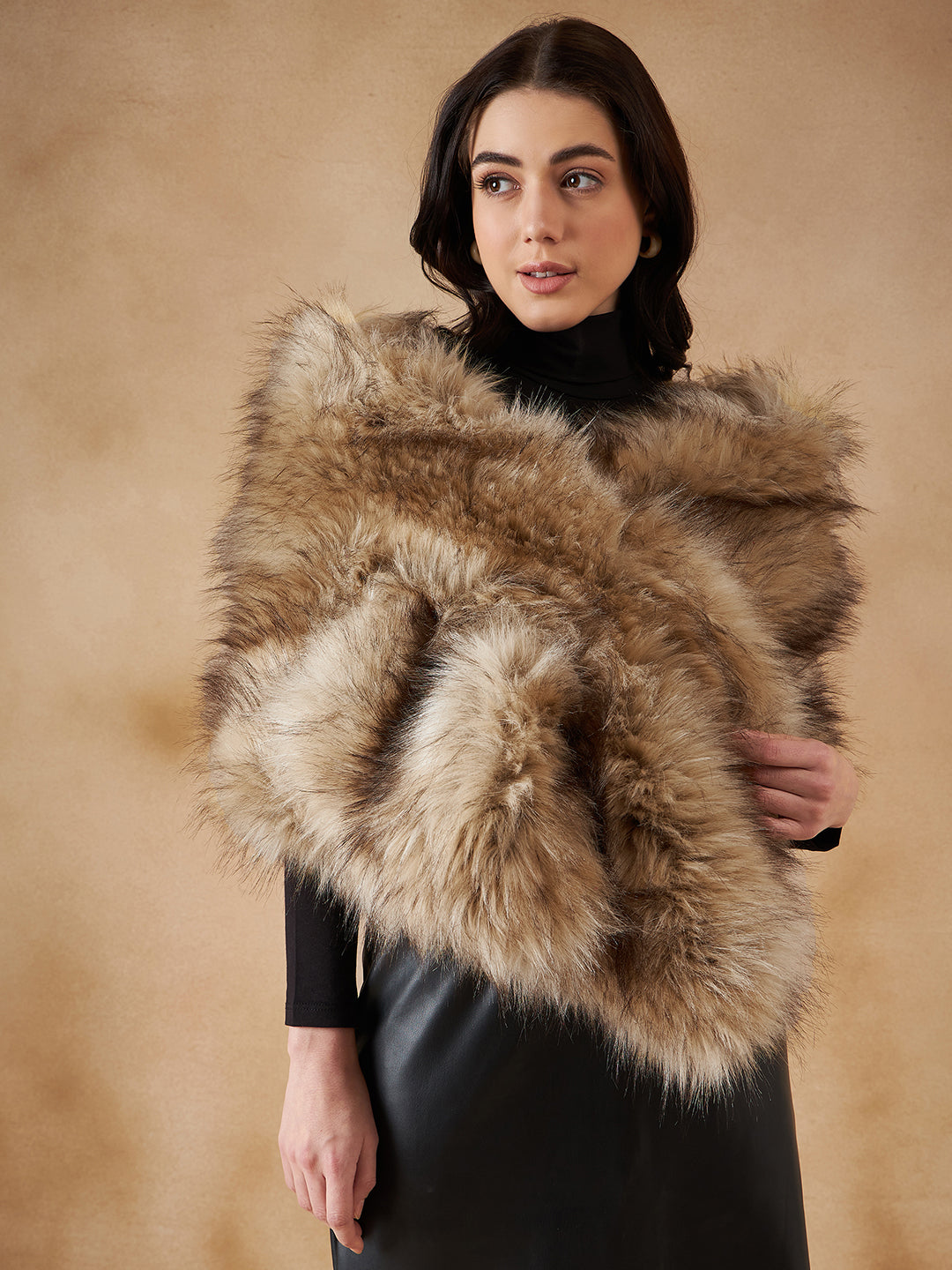 InWeave Women's Winter Beige Faux Fur Cape - Distacart