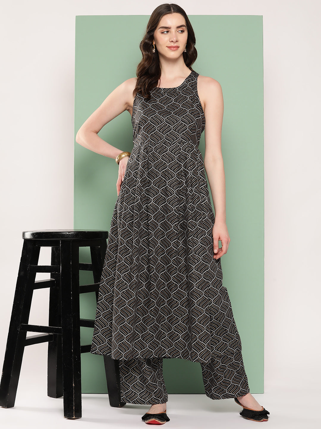 InWeave Women's Black Bandhej Print Raisa Back Detial Long Coords Set - Distacart