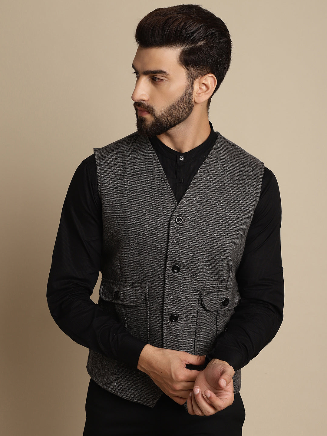 Even Apparels Men's Grey Woolen Waistcoat With Patch Pocket - Distacart