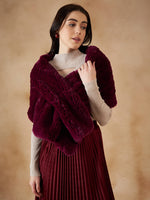 Thumbnail for InWeave Women's Burgundy Long Faux Fur Cape - Distacart