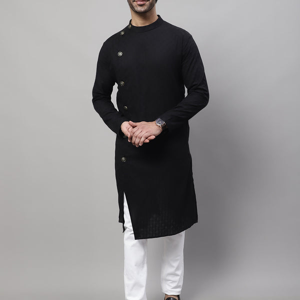 Even Apparels Black Sherwani Kurta With Asymetrical Cut - Distacart