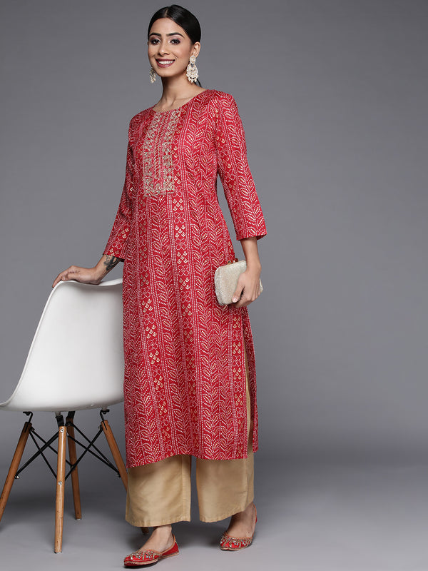 Varanga Women Maroon Gold Printed Embroidered Kurta - Distacart