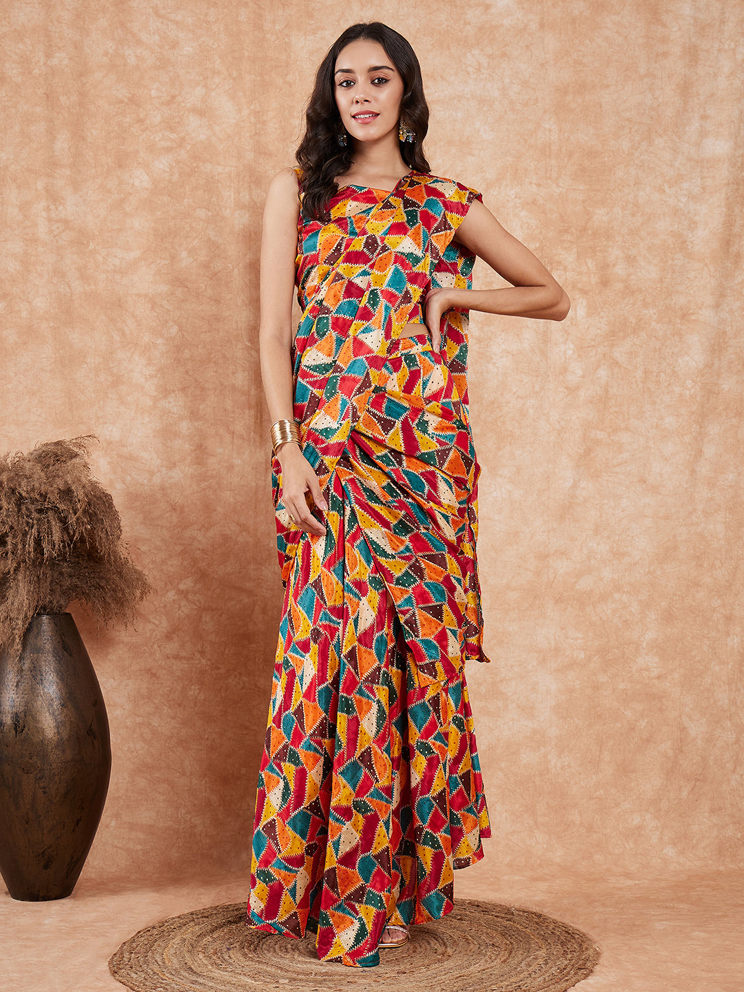 InWeave Women's Multi Color Trangle Skirt Saree - Distacart