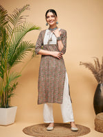 Thumbnail for InWeave Women's Green Red Ajrakh Print Cotton Patch Work Straight Kurta Pant Set - Distacart