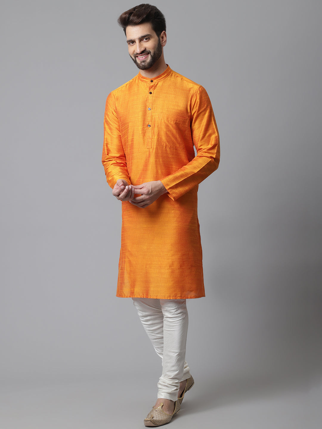 Even Apparels Orange Solid Kurta With Band Collar - Distacart