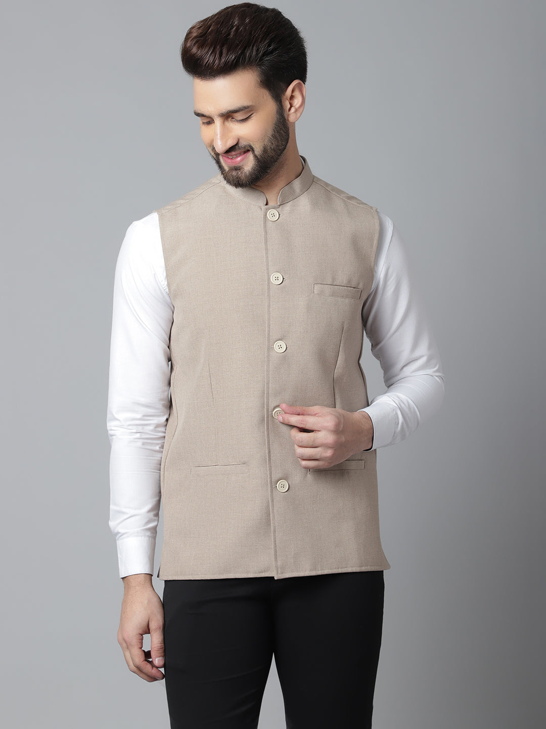 Even Apparels Men's Brown Nehru Jacket With Welt Pockets - Distacart