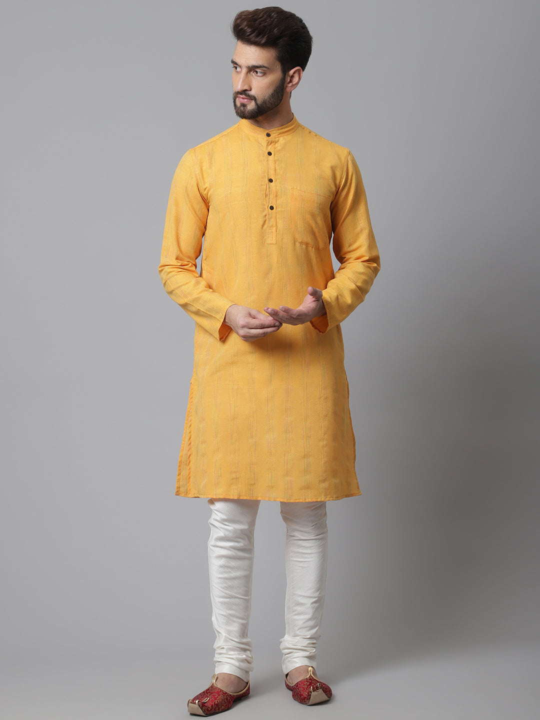 Even Apparels Yellow Kurta With Band Collar - Distacart