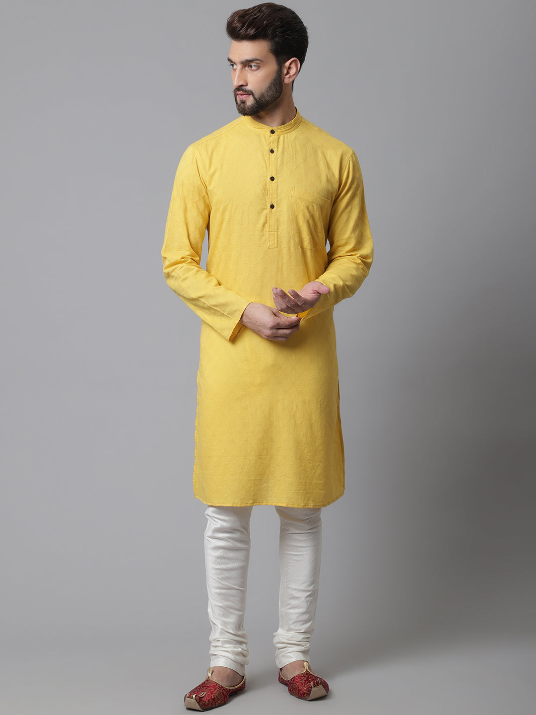 Even Apparels Yellow Pure Cotton Kurta With Band Collar - Distacart