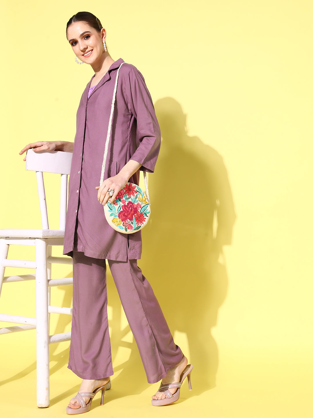 InWeave Women's Mauve Coord Set With Crepe Mauve Crop Top - Distacart