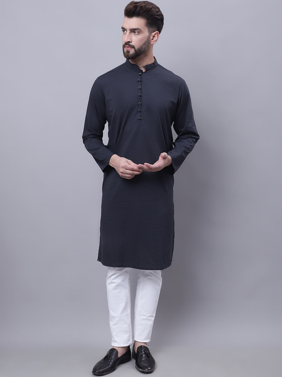 Even Apparels Black Pure Cotton Kurta With Band Collar - Distacart