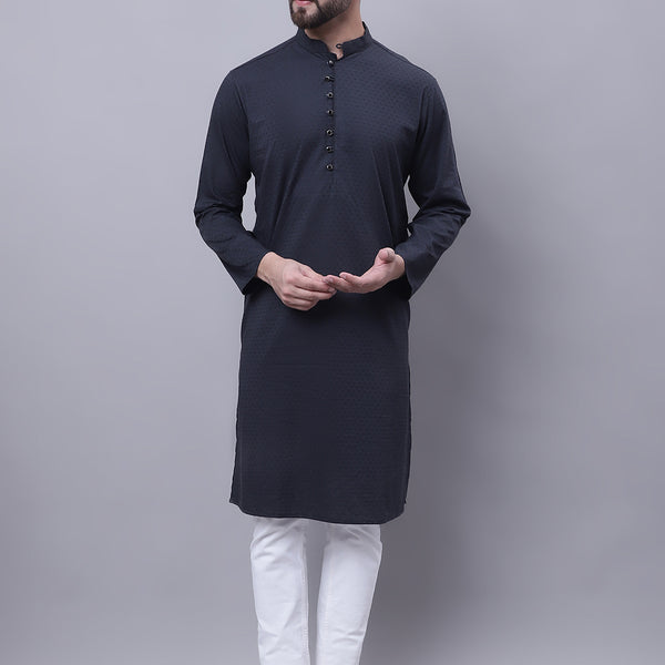 Even Apparels Black Pure Cotton Kurta With Band Collar - Distacart