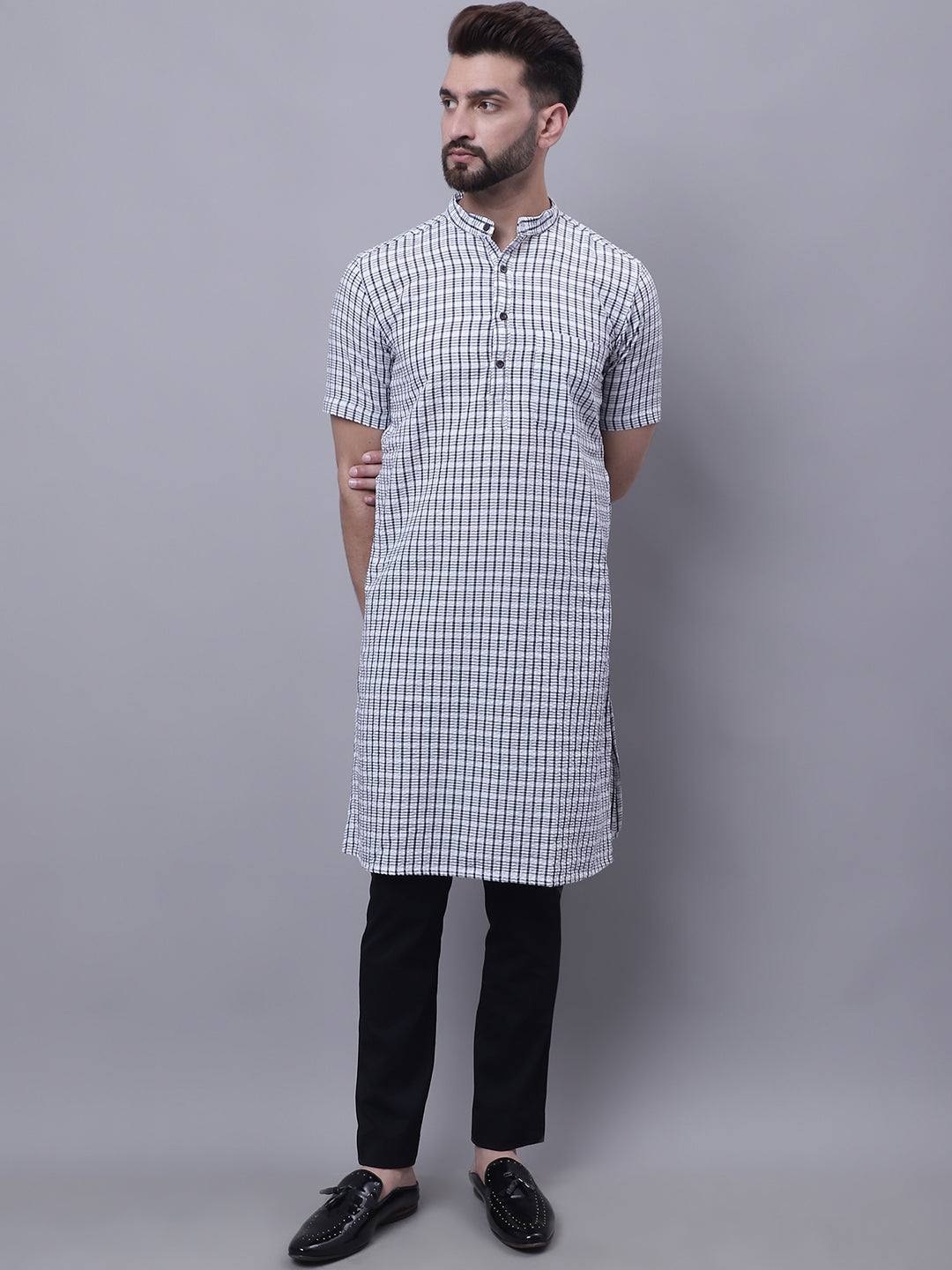 Even Apparels Multi Pure Cotton Short Sleeves Kurta With Band Collar - Distacart