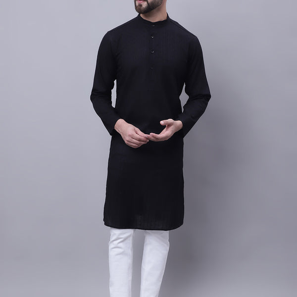 Even Apparels Black Pure Cotton Kurta With Band Collar - Distacart