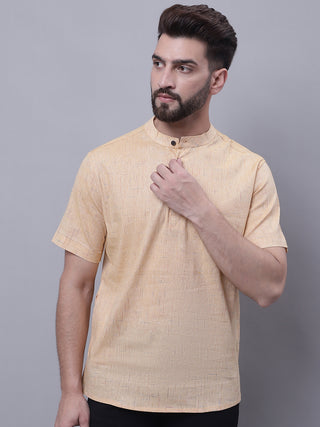 Even Apparels Beige Pure Cotton Short Kurta With Band Collar - Distacart