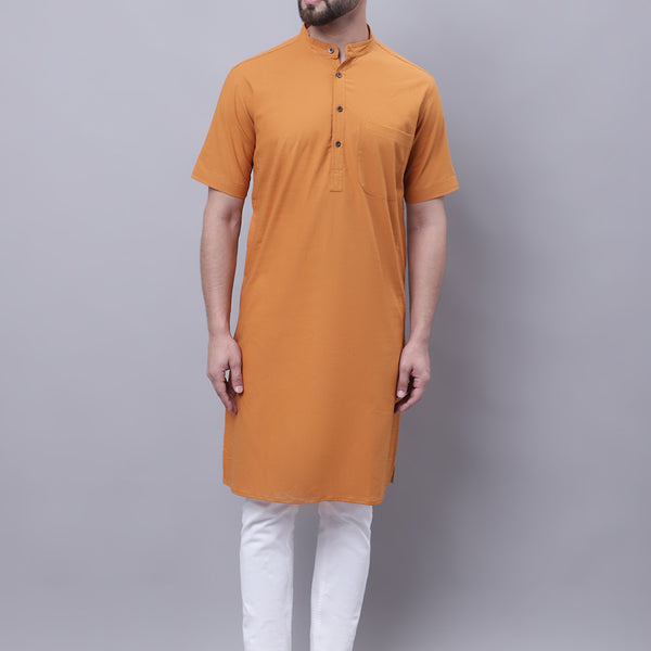 Even Apparels Yellow Pure Cotton Short Sleeves Kurta With Band Collar - Distacart