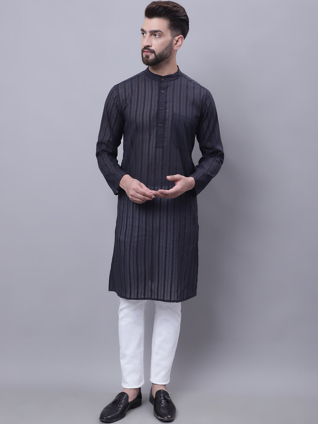 Even Apparels Black Pure Cotton Kurta With Band Collar - Distacart