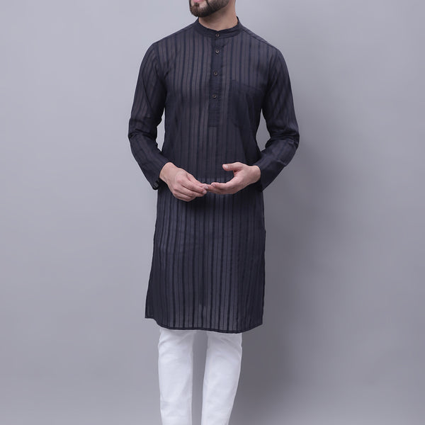 Even Apparels Black Pure Cotton Kurta With Band Collar - Distacart