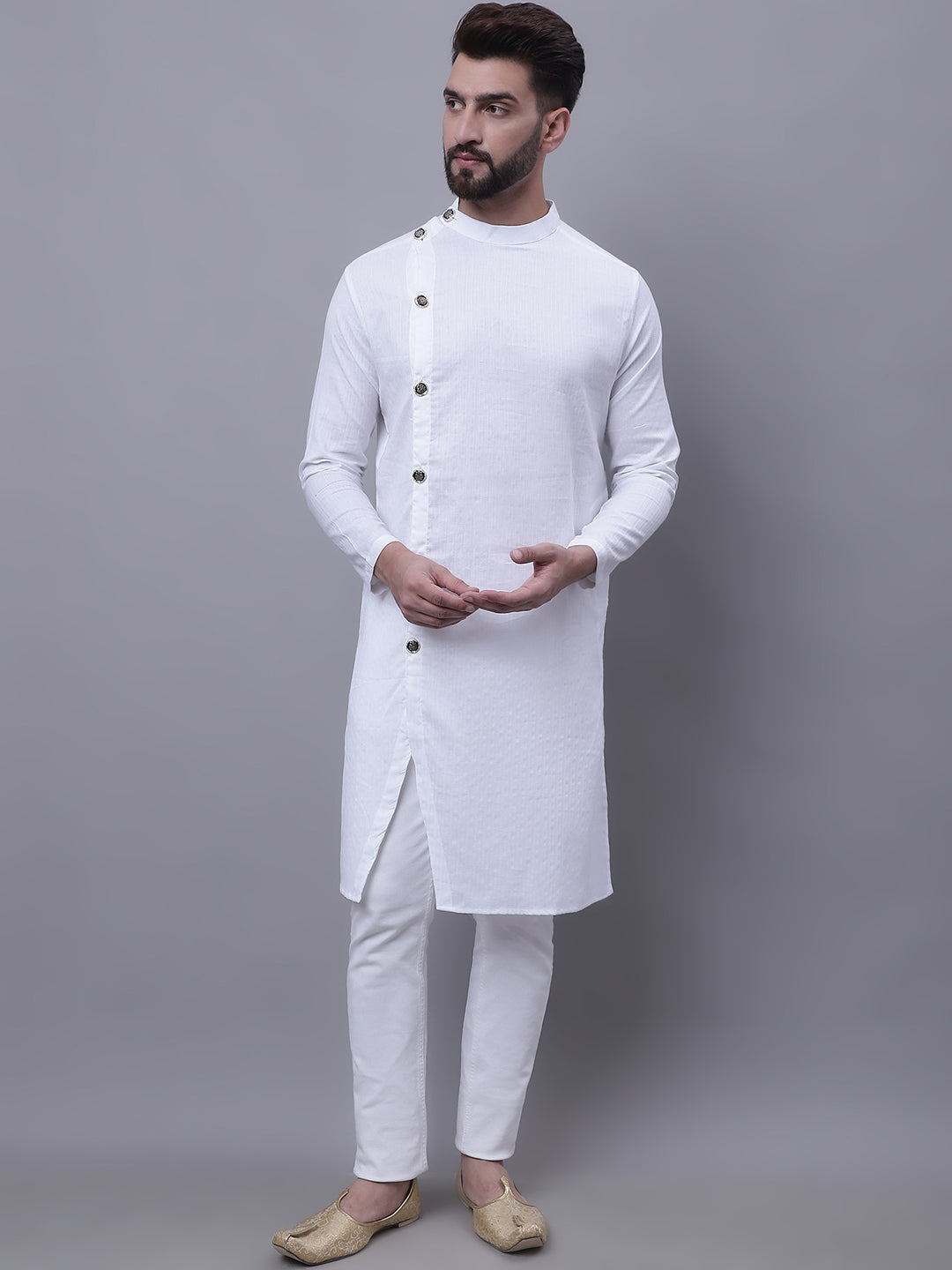 Even Apparels White Sherwani Kurta With Asymetrical Cut - Distacart