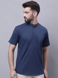 Thumbnail for Even Apparels Blue Pure Cotton Short Kurta With Band Collar - Distacart