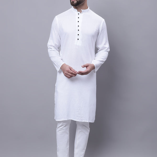 Even Apparels White Pure Cotton Kurta With Band Collar - Distacart