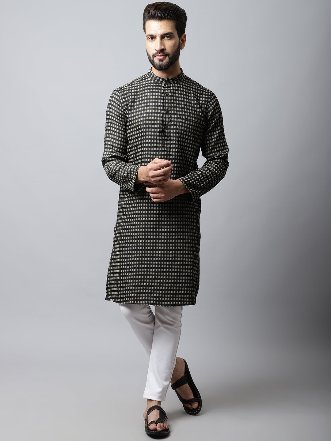 Even Apparels Brown Pure Cotton Kurta With Band Collar - Distacart