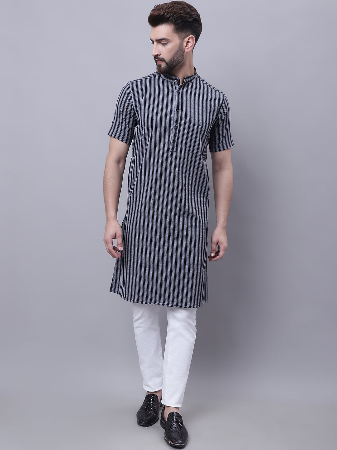 Even Apparels Multi Pure Cotton Short Sleeves Kurta With Band Collar - Distacart