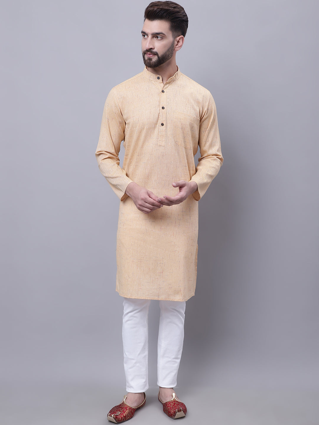 Even Apparels Yellow Pure Cotton Kurta With Band Collar - Distacart