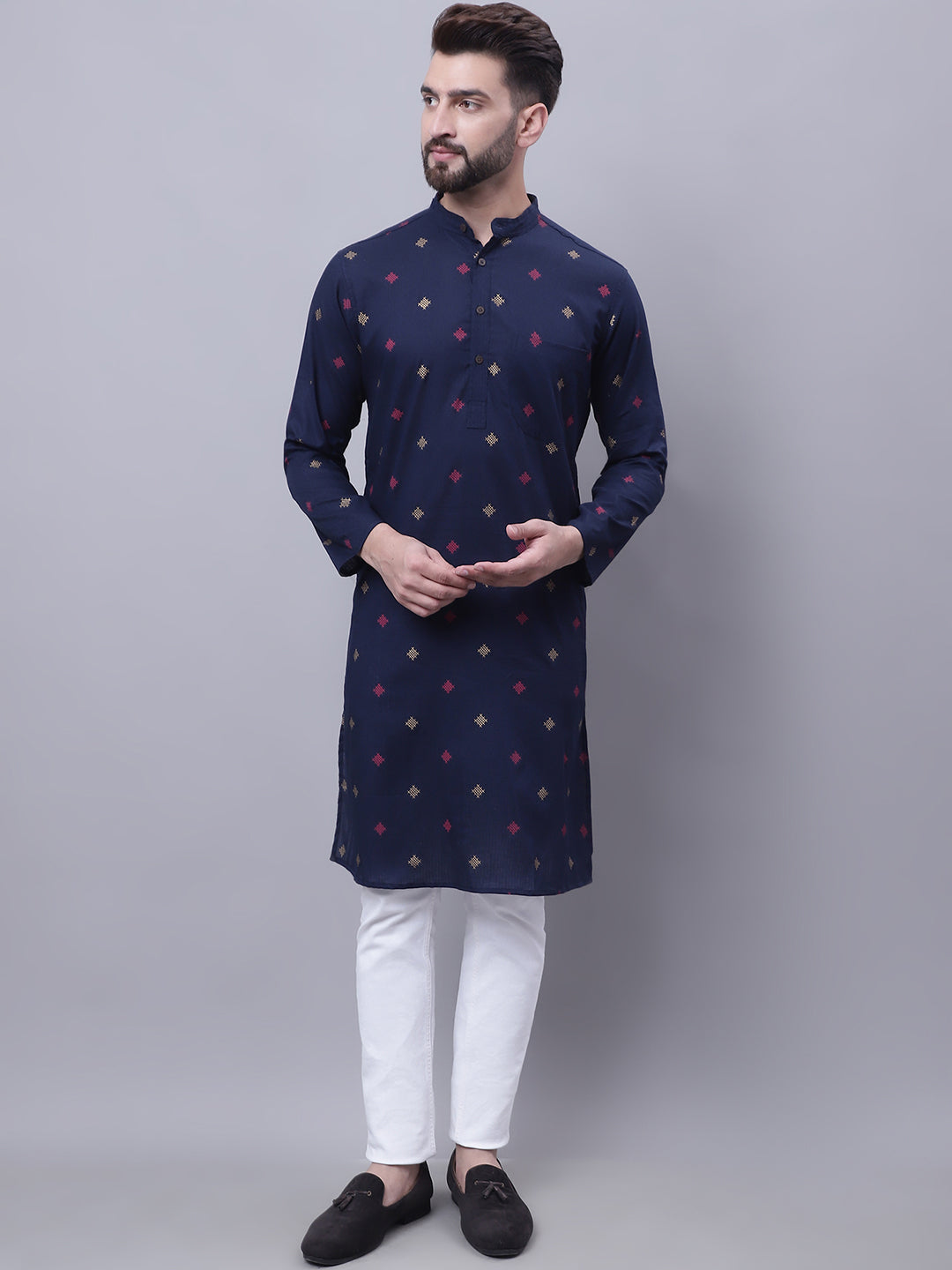 Even Apparels Blue Pure Cotton Kurta With Band Collar - Distacart