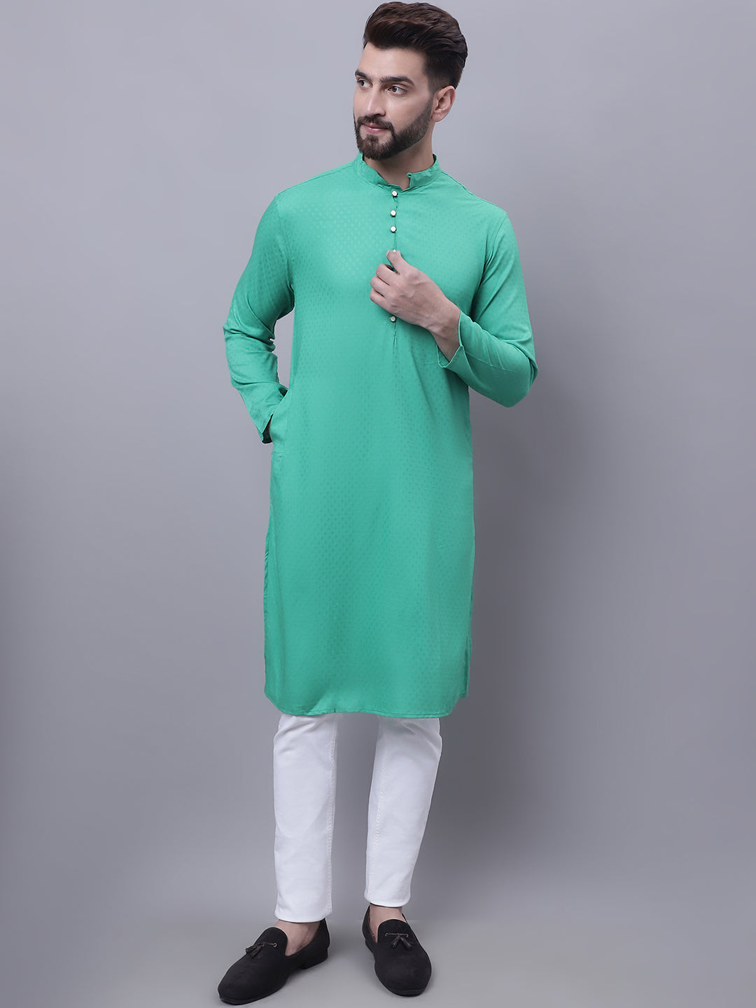 Even Apparels Green Kurta With Band Collar - Distacart
